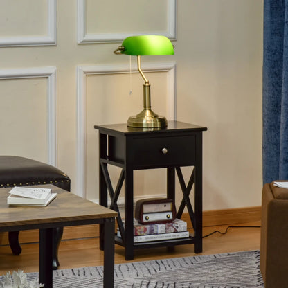 Traditional Banker's Tabletop Desk Lamp with Green Glass Shade & Antique Bronze Base