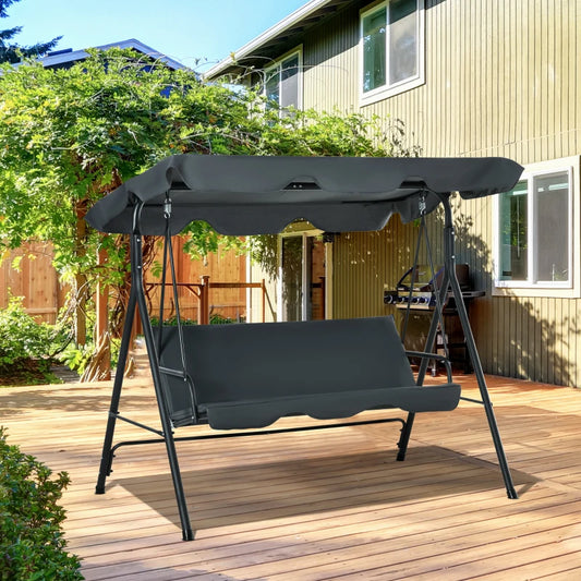 3-Seater Swing Chair with Adjustable Overhead Sun Protection Canopy - Dark Grey