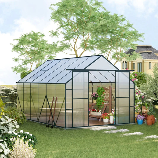 Aluminium Walk-In Greenhouse with Adjustable Roof Vent and Double Sliding Door (8x12ft)