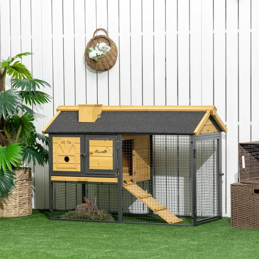 Home Style Rabbit Hutch with Ramp and Asphalt Roofing