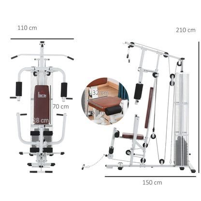 Multi-Function Home Gym Power Tower - Flys, Low Pull, Chest Press, Leg Curl and Lat Pull Down - White