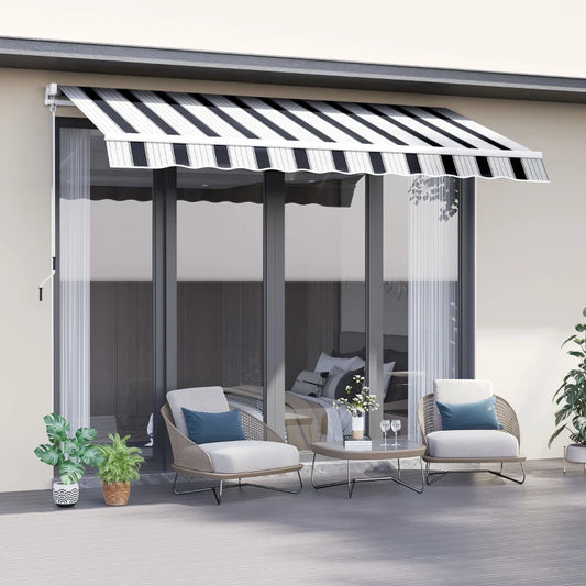 (2.5-2m) Adjustable Winding Retractable Canopy Awning - Navy / White Stripe