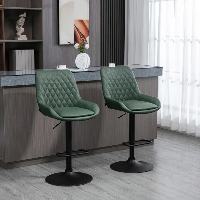 Adjustable Counter Height Retro Bar Stools / Dining Chairs with Footrest - Set of 2 - Green