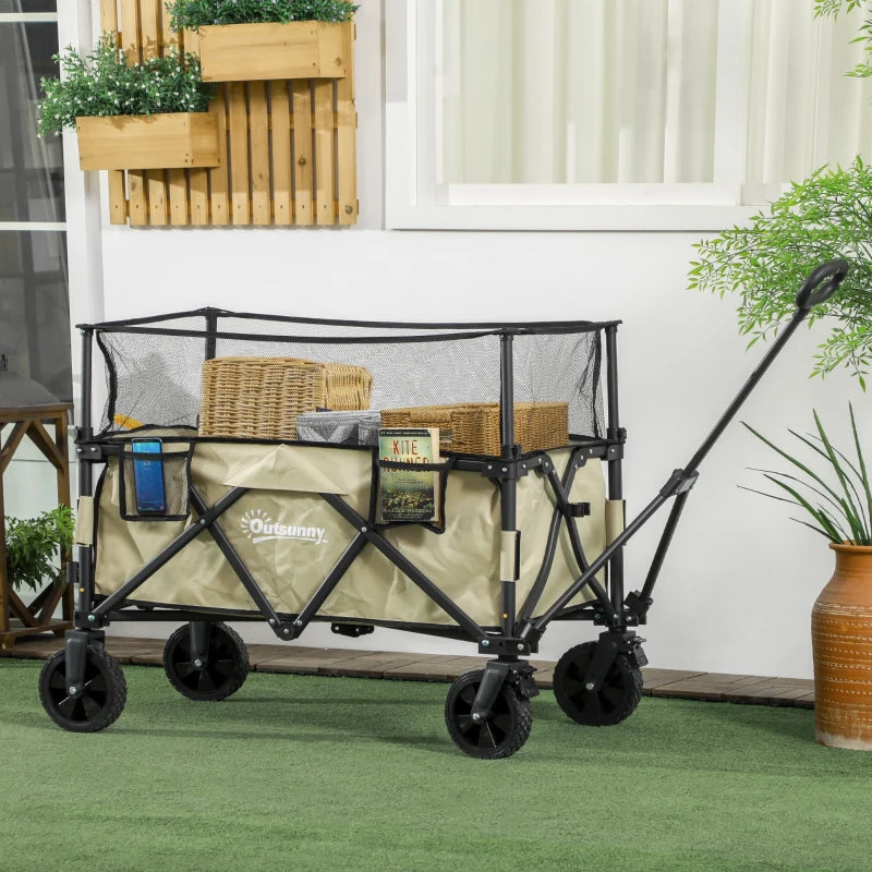 180 Litre - Folding Garden Trolley with Extendable Mesh Side Wall Surrounding - Khaki