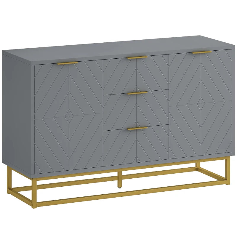 Modern Sideboard with 3-Drawers and Adjustable Shelves - Grey