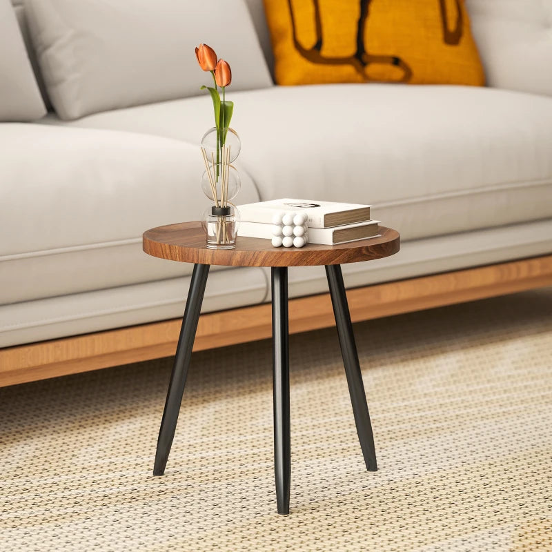 Rustic Style Round Side Table / Compact Coffee Table with Steel frame