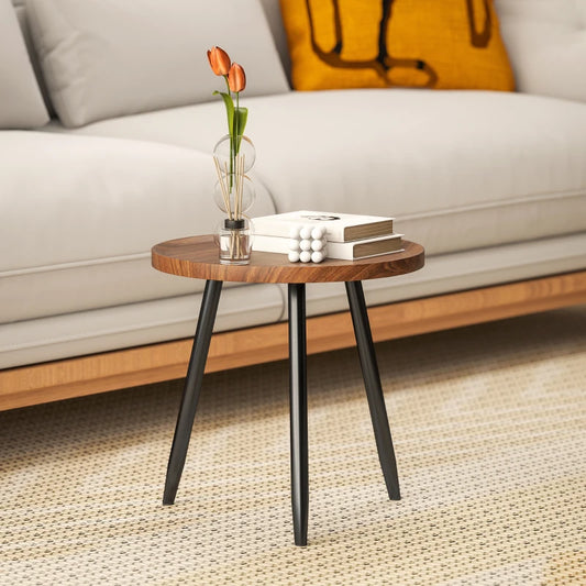 Rustic Style Round Side Table / Compact Coffee Table with Steel frame
