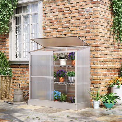 3-Tier - Polycarbonate Greenhouse with Openable Roof and Sliding Door