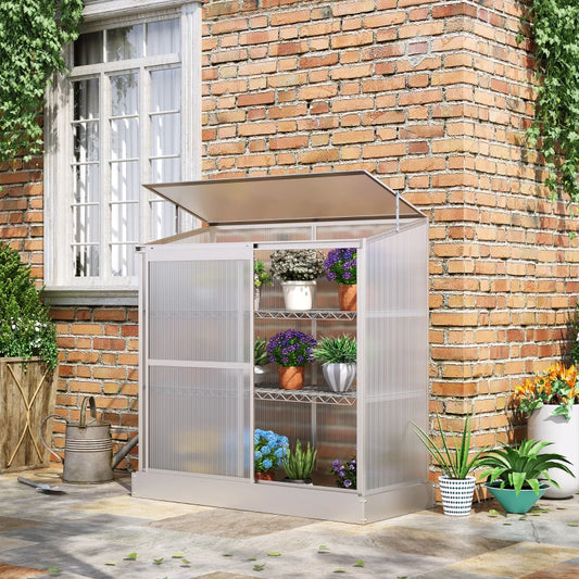 3-Tier - Polycarbonate Greenhouse with Openable Roof and Sliding Door