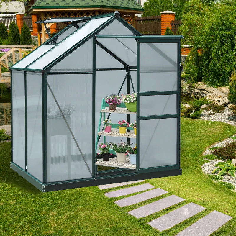 (6x4ft) - Walk-In Polycarbonate Greenhouse with Sliding Door and Window