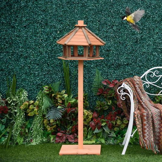 130cm Tall Wooden Bird Feeder / Play Stand with Roof for Outside Use