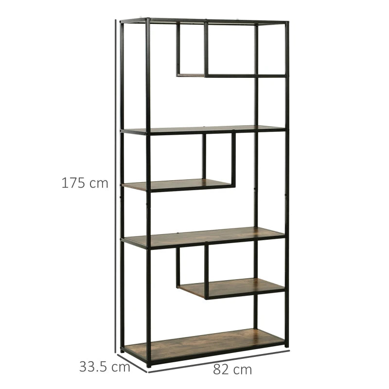 Abstract Style Bookcase Tall Shelf Unit with Steel Frame