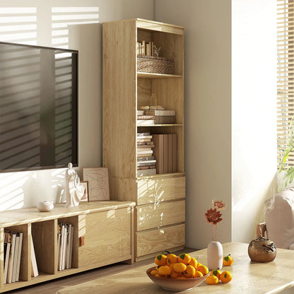 180cm Tall Bookcase with 3-Tier Shelving and 3 Drawer Storage Compartments - Wood Effect