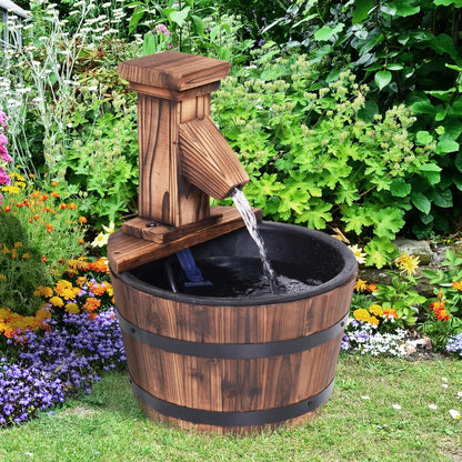 Wooden Half Barrel Water Fountain with Electric Pump