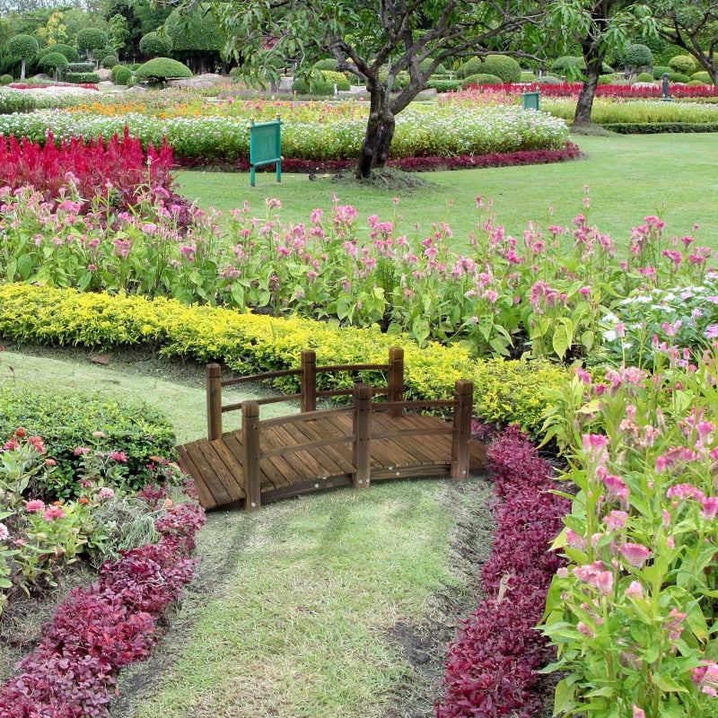 (1.5) - Wooden Garden Bridge with Stained Finish and Safety Railings