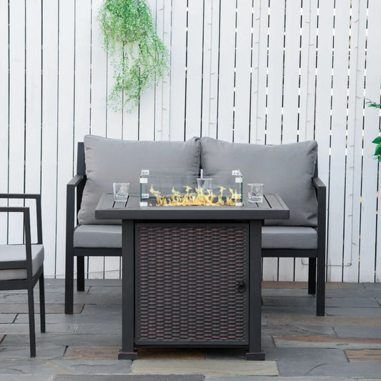 50000 BTU - Square Propane Gas Smokeless Fire Pit Table with Glass Screen - Black