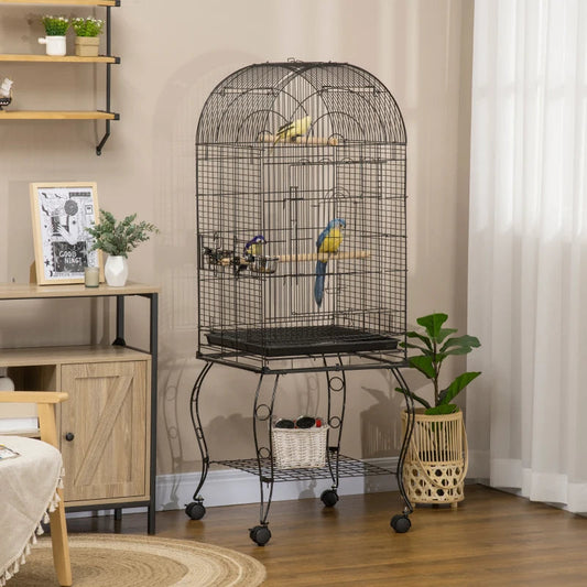 1.53m Bird Cage / Feeding Stand with Perches, Dropping Tray, Feeding Bowl and Underneath Storage