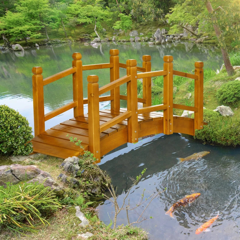 Wooden Garden Bridge Arc with Safety Railings for Pond / Garden Stream