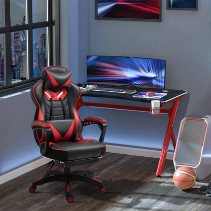 Computer Gaming Chair with Lumbar Support and Footrest - Red / Black