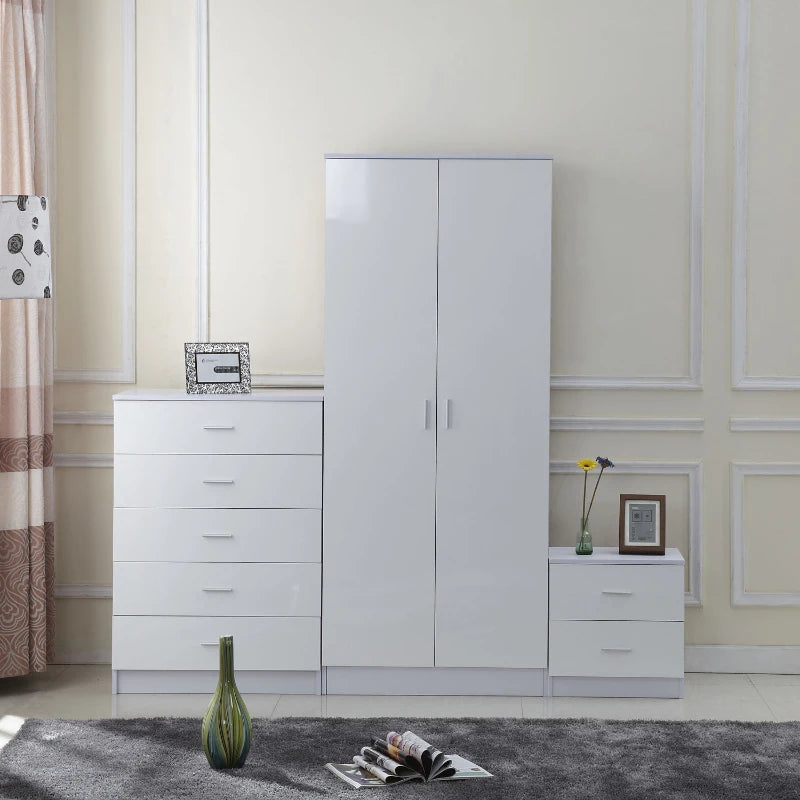 3-Piece High Gloss - Trio Set - Wardrobe, Chest of Drawers and Bedside unit