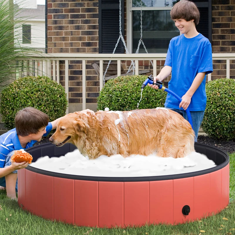 Dog / Pet Foldable Paddling Pool - Multi-Use - Bath/Grooming Tub, Sandbox, Ball Pit, Paddling Pool - Red