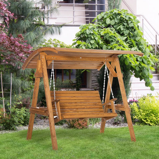 Classic 2 Seater Pine Wood Swing Bench with Adjustable Canopy