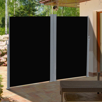 (6x2m) Retractable Sun Side Awning / Privacy Screen Divider - Black