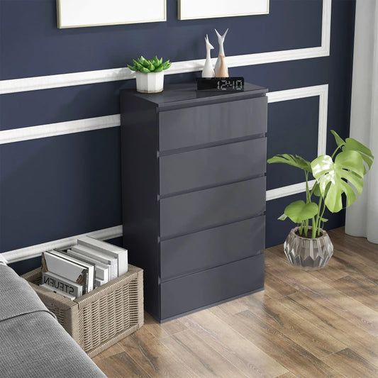 5-Drawer - High Gloss Tall Standing Chest of Drawers