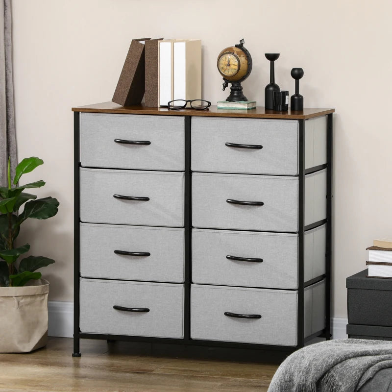 Steel Frame - Chest of Drawers with 8 Fabric Drawers and Wooden Top