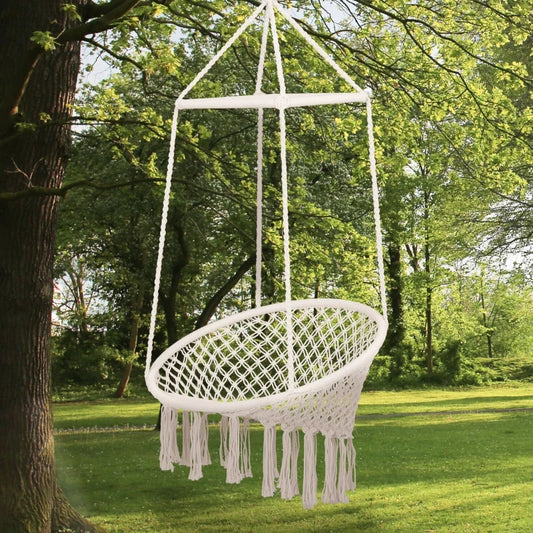 Macrame Rope Knitted Style Hanging Half Moon Chair with Hanging Tassels