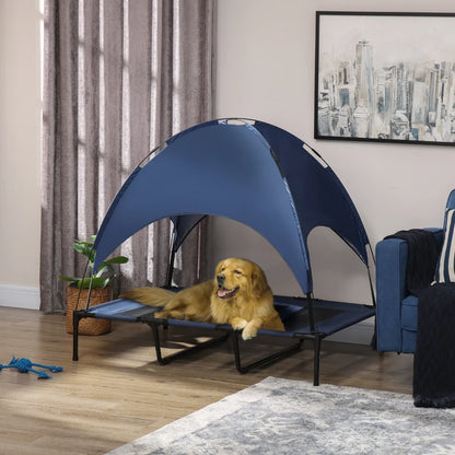 Raised Waterproof Dog Bed with Breathable Mesh and Sun Protection Canopy - Sea Blue