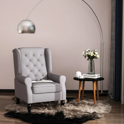 Retro Wingback Tufted Button Accent Armchair with Soft Cushioned Back & Seat - Cloud Grey