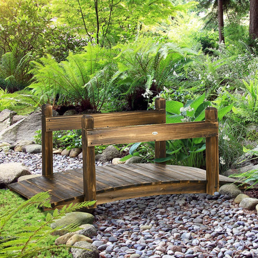 (5ft) Wooden Garden Bridge with Stained Finish and Safety Railings