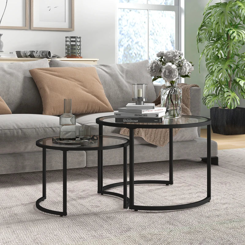 Eclipse Design - 2-Piece Tempered Glass Nesting Coffee Table with Missing Moon Style Frame Base