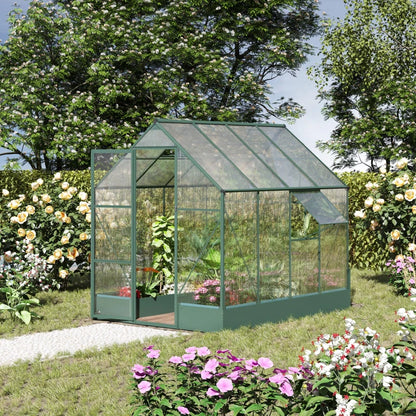 Walk-In Aluminium / Polycarbonate Greenhouse with Plant Bed and Windows - (6 x 8ft)