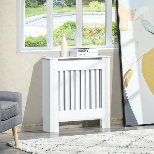 Small Radiator Cover - Vertical Slatted Vent Design with Top Display Shelving