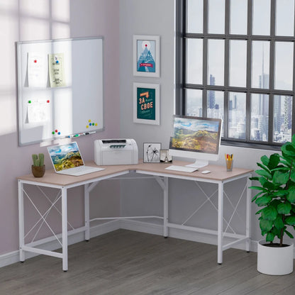 L-Shaped Corner Desk, Computer Desk for Home Office - Wooden / White