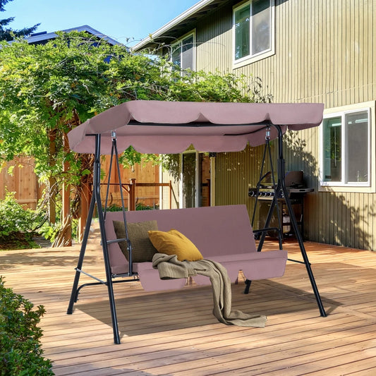 3-Seater Swing Chair with Adjustable Overhead Sun Protection Canopy - Plumb Brown