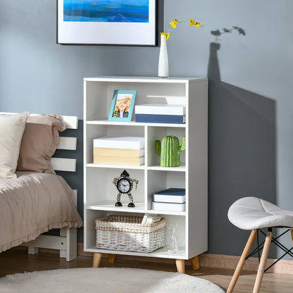 6 Section Mid Length Bookcase - Shelf Storage Cabinet with Legs