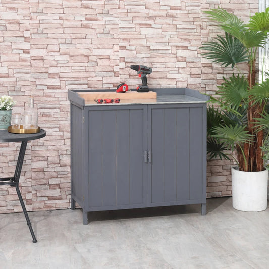 Garden Sidetable Multi-Use Storage Cabinet / Tool shed / Potting Table with Galvanised Table Top