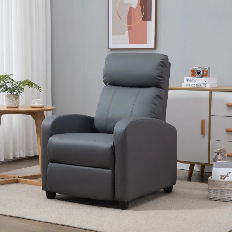 Reclining Massage Function Faux Leather Armchair with Adjustable Leg Rest & Side Pocket - Grey