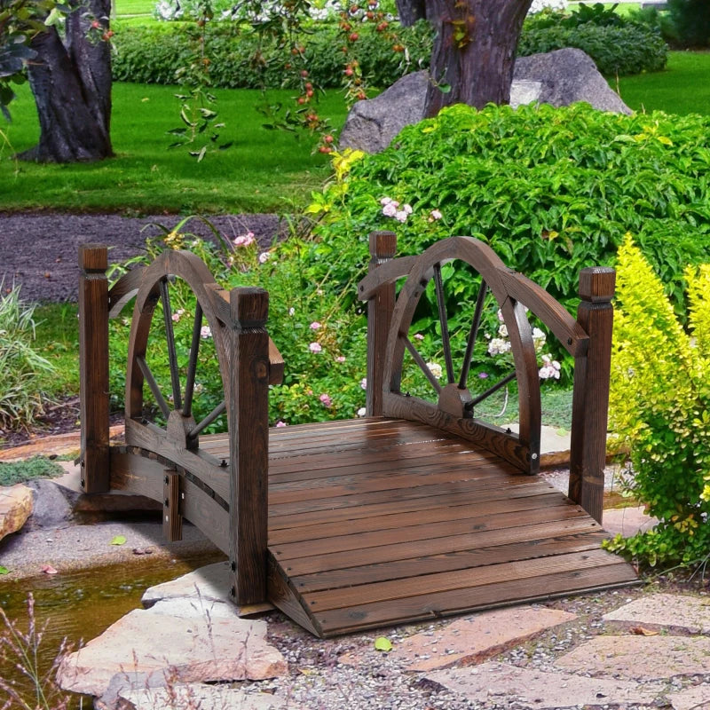 1.5m - Wooden Garden Bridge with Safety Railings and Dark Spruce Effect