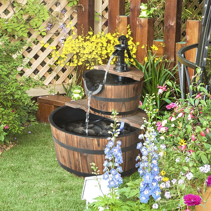 2-Tier Double Barrel Waterfall Garden Fountain with Pump