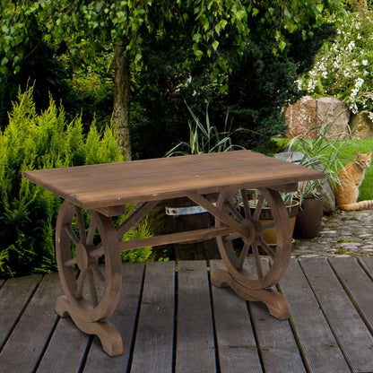 Natural Wooden Garden Table with Boat Wheel Style Legs