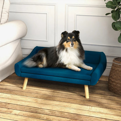 Slimline Backrest Dog Sofa Bed with Removable Cushion and Wood Frame - Sea Blue