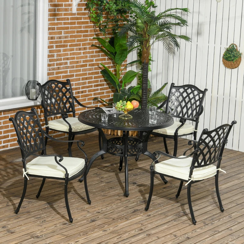 4-Seater Cast Aluminium Bisto Dining / Breakfast Set with Cushions and Hole for Parasol (Parasol not included)