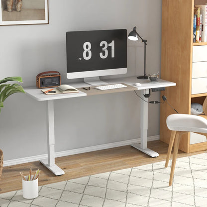 Adjustable Electric Standing Desk with LED Display Controls & Wooden Countertop - 72-116cm - White