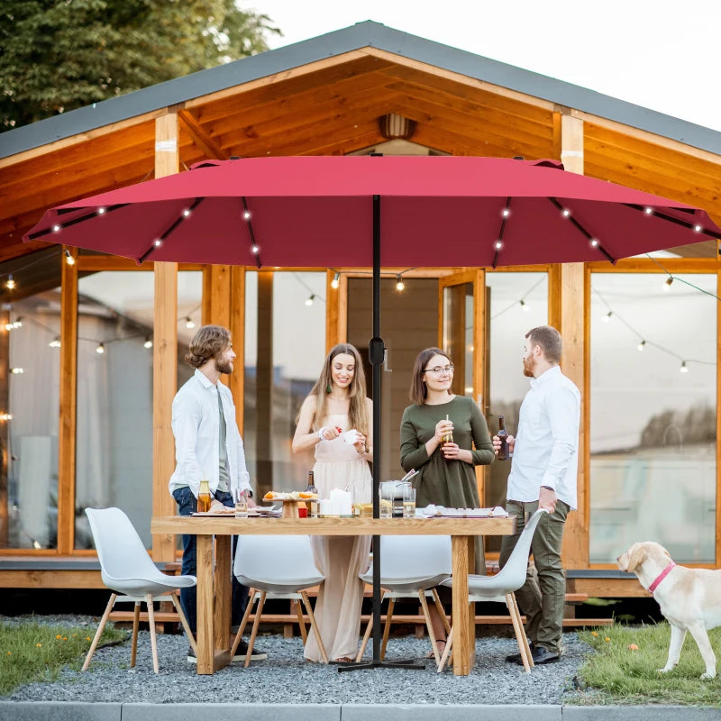 LED - Double Sided Parasol Sun Umbrella - Solar Lights - (4.4m) - (Base Not Included) - Wine Red