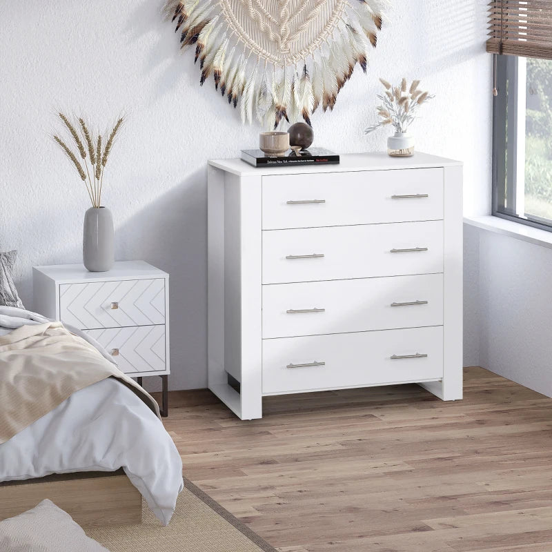 4-Drawer Chest of Drawers with Metal Handles and Open Square Feet Design