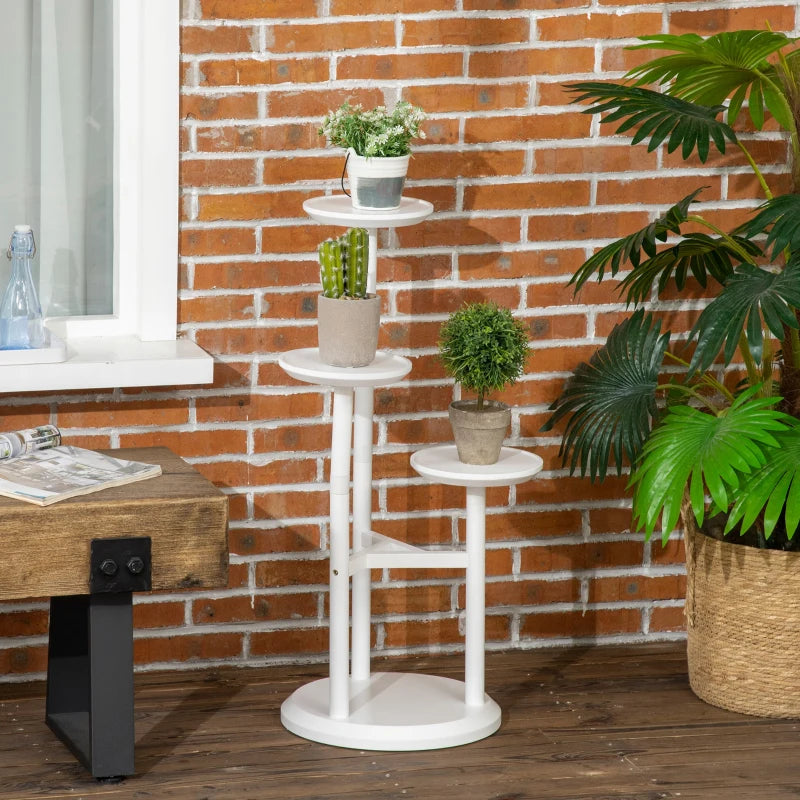 3-Tier - Multilevel Circular Plant Stand - Bamboo Display Stand Rack - White